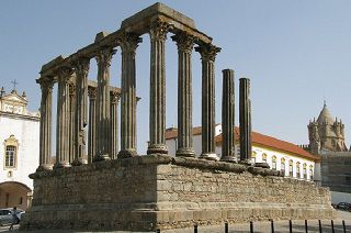 The ruins of a Roman temple in Evora