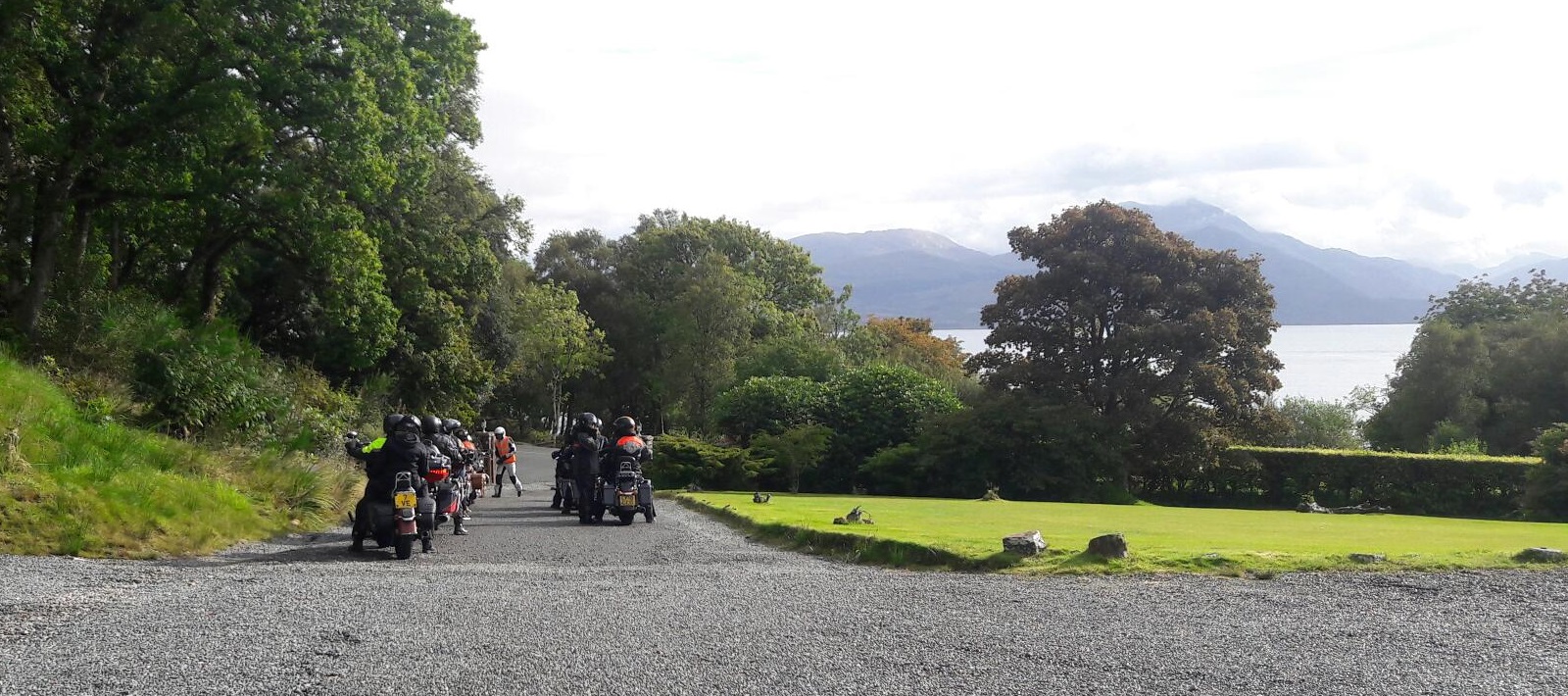 Harley-Davidsons leaving hotel car park