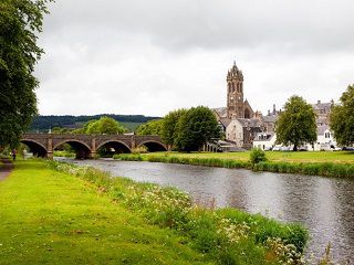 the south bank of the river Tweed at Peebles looking west