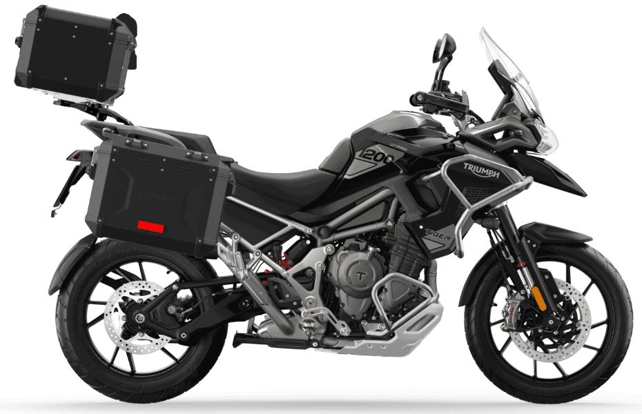 Triumph 1200 GT Pro with luggage. The Flagship Choice for Motorcycle Rental Scotland