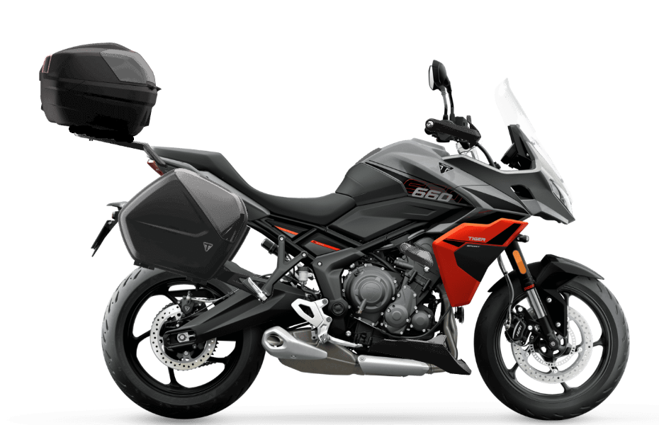 Triumph Sport 660 with luggage. The Accessible Entry Point for Motorbike Rentals Glasgow
