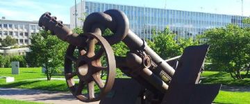 Twisted Gun Monument at United Nations Palace-de-Nations plaza grounds Geneva Switzerland